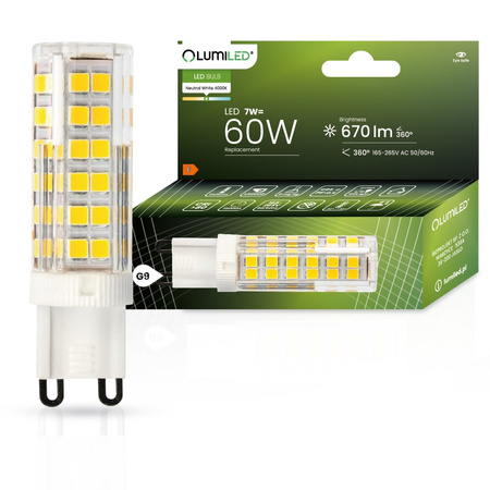 Żarówka LED G9 KAPSUŁKA 7W = 60W 670lm 4000K Neutralna 360° LUMILED