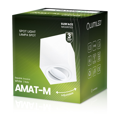 Oprawa Natynkowa HALOGENOWA Spot Tuba Ruchoma GU10 Kwadratowa Biała 84mm AMAT-M LUMILED