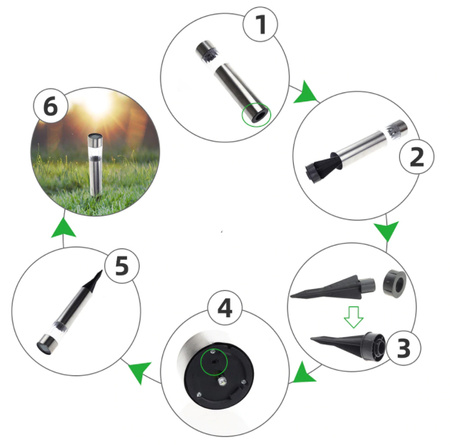 Lampa Ogrodowa LED Solarna Wbijana TUBA stal nierdzewna 6500K 33 cm