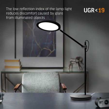 Lampka Biurkowa LED 20W 1450lm 4100K Neutralna CRI98 Czarna Ściemnialna Videx