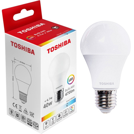 Żarówka LED E27 A60 4.7W = 40W 470lm 6500K Zimna TOSHIBA