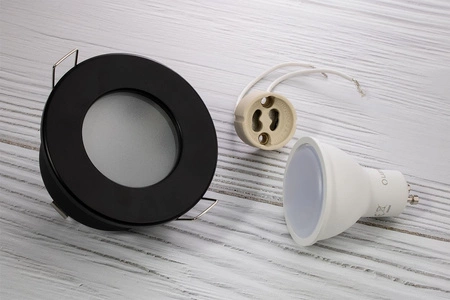Zestaw Oprawa HALOGENOWA Hermetyczna Łazienkowa PODBITKA AQUS Czarna IP44 + LED GU10 3W 4000K Lumiled