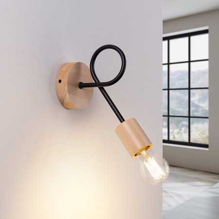 Lampa Ścienna Kinkiet 1x E27 Naturalne Drewno Czarna Ember Peach Puff SL.1476 Sollux