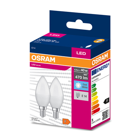 2PAK Żarówka LED E14 B35 4,9W = 40W 470lm 4000K Neutralna 220° OSRAM VALUE