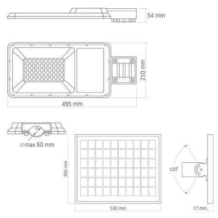 Naświetlacz Solarny Lampa 50x LED 100W 2500lm 5000K IP65 VIDEX Czujnik Zmierzchu z Pilotem