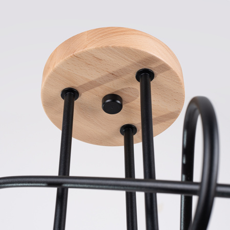 Lampa Sufitowa Żyrandol Pająk Wisząca 3x E27 Naturalne Drewno Czarna Ember Peach Puff SL.1477 Sollux
