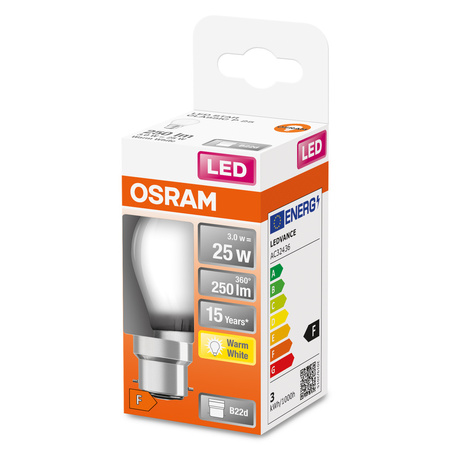 Żarówka LED P45 Kulka B22d 2.5W = 25W 250lm 2700K Ciepła 300° Retrofit Filament CLASSIC Osram