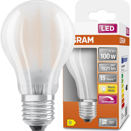 Żarówka LED E27 A60 11W = 100W 1521lm 2700K Ciepła 300° Filament Ściemnialna OSRAM SUPER STAR