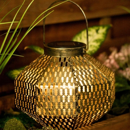 Lampa LED solarna Lampion ogrodowa filament LATARENKA wisząca metalowa miedziana