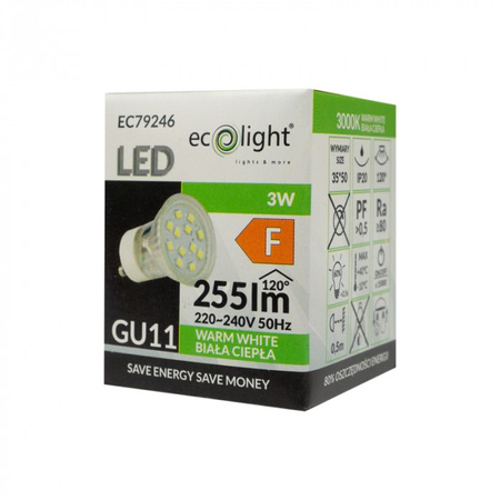 Żarówka LED Reflektor GU11 GU10 3W 270lm 3000K Ciepła Ecolight