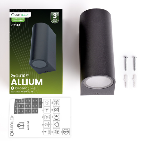 Kinkiet Ogrodowy Elewacyjny Lampa Zewnętrzna 2xGU10 ALLIUM Czarna LUMILED