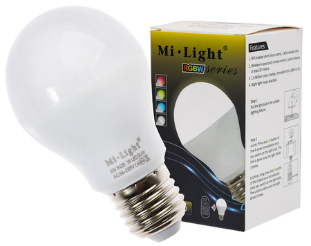 Żarówka LED E27 6W 450lm RGB+W Ciepła Wi-Fi Mi-Light - FUT014WW