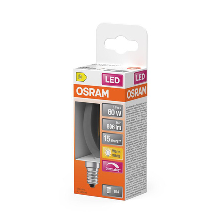 Żarówka LED B35 Świeczka E14 5.9W = 60W 806lm 2700K Ciepła 300° Ściemnialna Retrofit Filament CLASSIC Osram