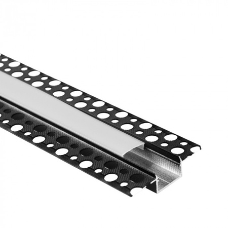 Profil Aluminiowy LED do Płyt GK Gipsowych REGIPS Szeroki Wpuszczany Podtynkowy Czarny 2m z Kloszem Mlecznym do Taśm LED + Zaślepki seria GPS Ecolight