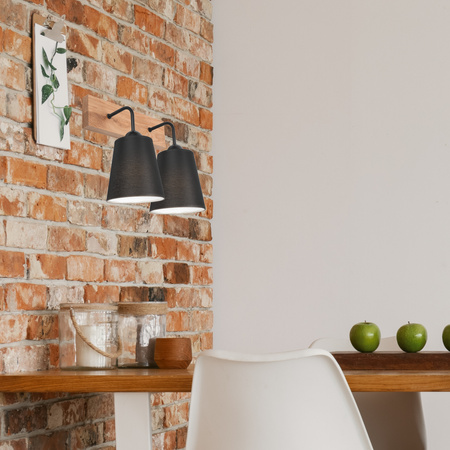 Lampa Ścienna Kinkiet LULA 2xE27 Czarny Dębowy KM-2.200 Lamkur