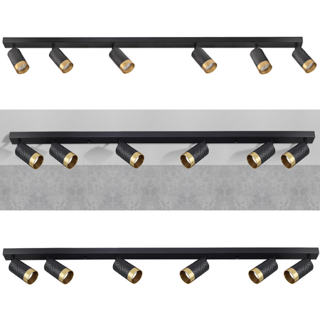 Oprawa Ścienno-Sufitowa Reflektor Punktowy 6x GU10 Czarna Złota ARRAS Sanico Goldlux