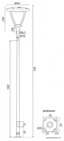 Lampa Ogrodowa Zewnętrzna Stojąca SŁUPEK LED Mars MLS-LB-22A 45W 3700lm 3000K Ciepła 318cm Su-Ma