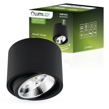 Oprawa Natynkowa HALOGENOWA SPOT TUBA Ruchoma GU10 AR111 Okrągła Czarna 100mm TELES LUMILED