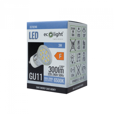 Żarówka LED Reflektor GU11 GU10 3W 270lm 6500K Zimna Ecolight