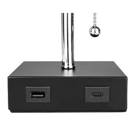 Lampka Biurkowa Stołowa E27 Szkolna Nocna USB-A + USB-C Włącznik On/Off Czarna Chrom Boro Masterled