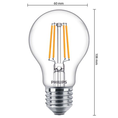 Żarówka LED E27 A60 4.3W = 40W 470lm 2700K Ciepła FILAMENT LED Classic Philips