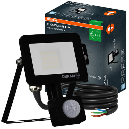 Naświetlacz LED Halogen Zewnętrzny Reflektor 10W 6500K 900lm IP65 z Czujnikiem Ruchu i Zmierzchu SENSOR FLOODLIGHT LUX OSRAM