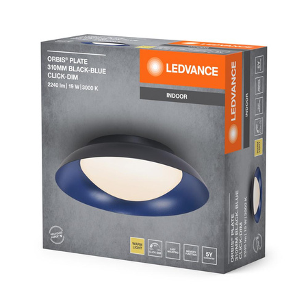 Plafon Lampa Łazienkowa Sufitowa Natynkowa 19W 1000lm 3000K Ciepła Czarny Niebieski IP20 Ściemnialna Obris Ledvance