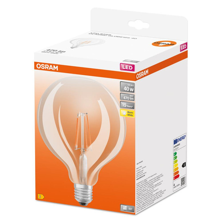 Żarówka LED G125 Kula E27 4W = 40W 470lm 2700K Ciepła 300° Retrofit Filament CLASSIC Osram