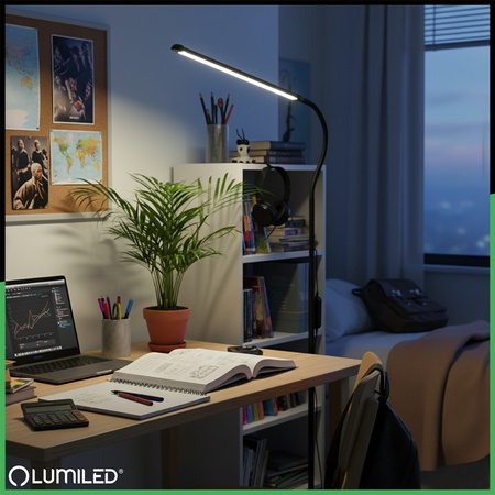 Lampa Stojąca Podłogowa Stołowa LED 14W CCT Ściemnialna z Regulacją Wysokości LONGA 2 Czarna LUMILED