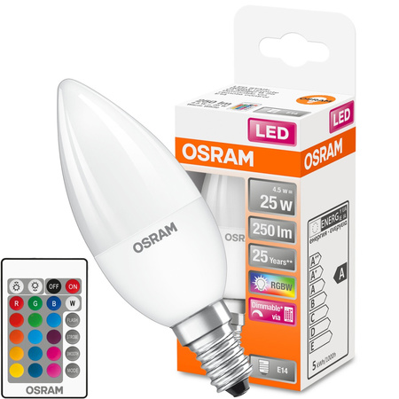 Żarówka LED E14 B35 4,5W = 25W 250lm RGBW 180° OSRAM Star + PILOT