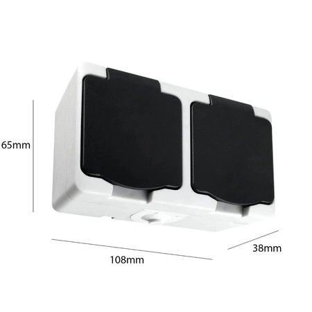 Podwójne Gniazdo Hermetyczne Natynkowy z Klapką AQUATIC MINI IP54 ORNO Biało- Czarny