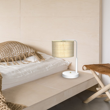 Lampka Biurkowa Stołowa MARSHALL Biała Rattanowa 1xE27 Milagro