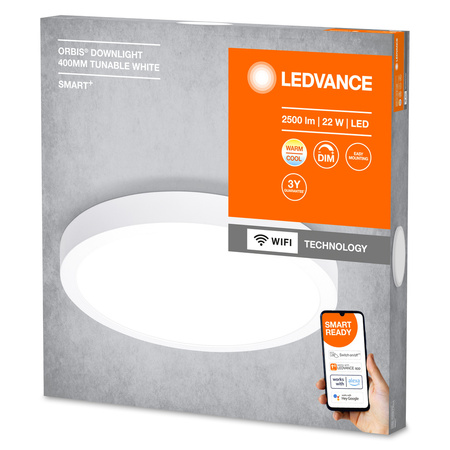 Oprawa Podtynkowa Panel LED Punktowa SPOT 22W 1800lm Ściemnialna CCT Okrągła 40cm Biały SMART+ WiFi Downlight Ledvance