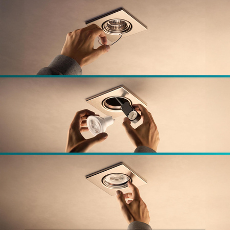 3x Oprawa Podtynkowa Wpuszczana LED GU10 Ruchoma Aluminiowa Kwadratowa Nikiel Peridot Philips