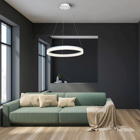 Lampa wisząca RING biały okrąg 36W LED Metal i akryl IP20 styl nowoczesny Milagro