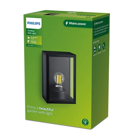 Kinkiet Ogrodowy Lampa Elewacyjna Zewnętrzna E27 IP44 Czarna Alzor Philips