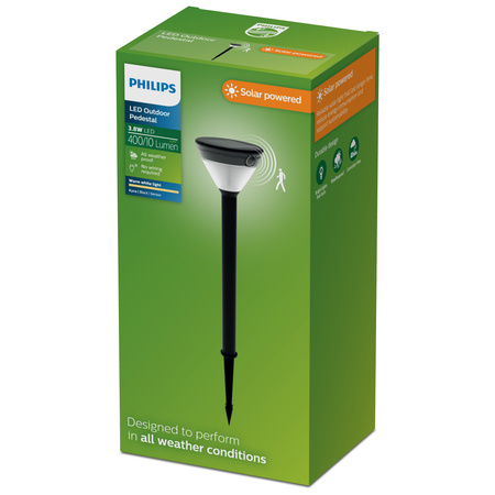 Lampka Solarna Ogrodowa Wbijana 3.8W 400lm 2700K Ciepła IP44 Czarny z Czujnikiem Ruchu Kyna Philips