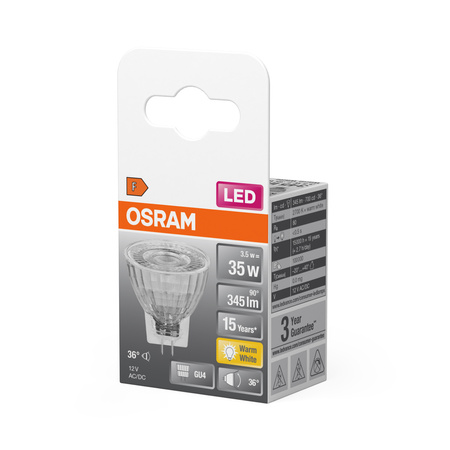 Żarówka LED MR11 Reflektor GU4 3.5W = 35W 345lm 2700K Ciepła 12V 36° STAR Osram