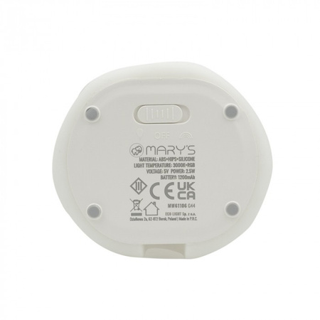 Lampka Nocna Dziecięca LED 2.5W 3000K Ciepła + Wielokolorowa RGB Akumulatorowa 1200mAh Biała ANIOŁEK MARY'S