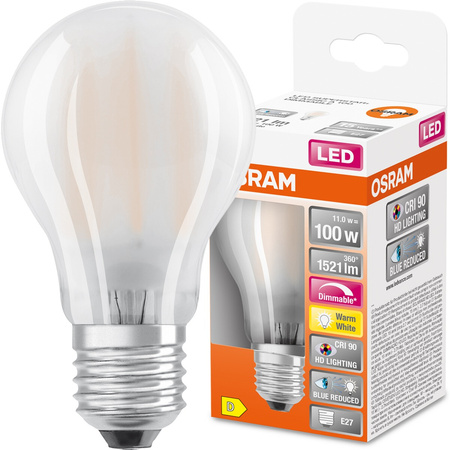 Żarówka LED E27 A60 11W = 100W 1521lm 2700K Ciepła 300° CRI90 Filament Ściemnialna OSRAM SUPER STAR+