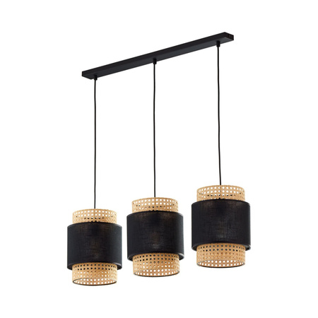 Lampa Sufitowa Wisząca BOHO BLACK Listwa Rattanowa Czarna Styl Boho 3xE27 6541 TK Lighting