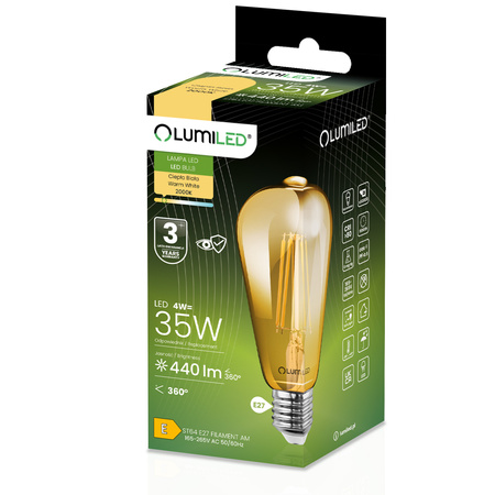 Żarówka LED E27 Edison ST64 4W = 35W 440lm 2000K Ciepła 360° FILAMENT LUMILED
