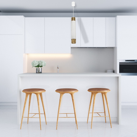 Lampa wisząca MARBLE 1xGU10 Podłużny Klosz Walec Biała Złota ML6342 Milagro Metal + Marmur