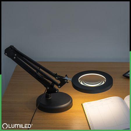 ZESTAW Lampka Biurkowa LED 8W CCT Kreślarska Stołowa Lupa LUCA 2 Czarna + Adapter USB 5V/1A DC LUMILED