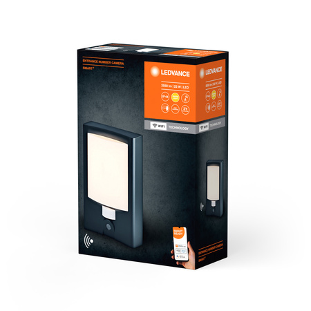 Lampa Ogrodowa LED Podświetlany Numer Domu Kinkiet 22W 3000K Ciepła IP44 SMART+ z Kamerą WiFi z Czujnikiem Ruchu i Zmierzchu Ściemnialna LEDVANCE