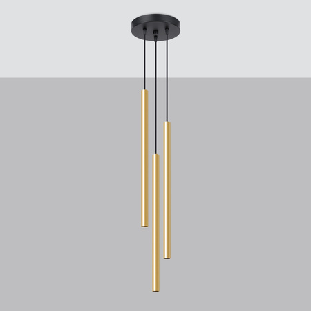 Lampa Sufitowa Wisząca Zwis 3x G9 Tuba Żyrandol Tubularna Złota Połysk Nowoczesna Pastelo Sollux