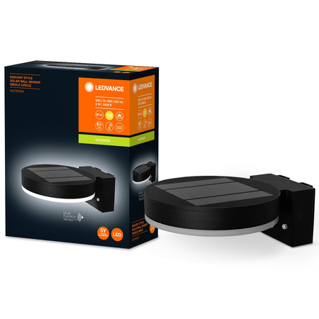 Kinkiet Ogrodowy Solarny LED Lampa Elewacyjna 6W Czarna Okrągła ENDURA STYLE LEDVANCE