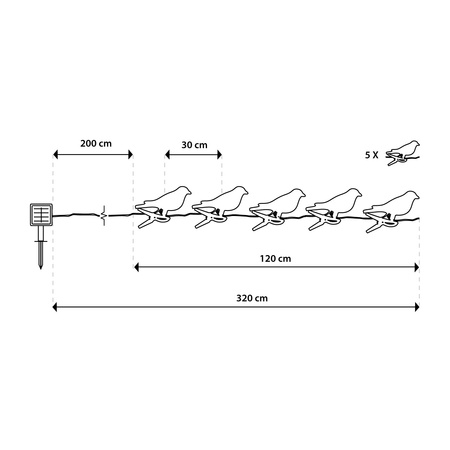 Girlanda Solarna Ogrodowa Łańcuch Świetlny Ptaki Na Klips 3,2m IP44 Ciepła