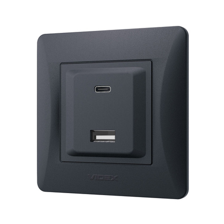 Gniazdo z Ramką USB-A + USB-C 20W 16A Natynkowe Czarne BINERA VIDEX