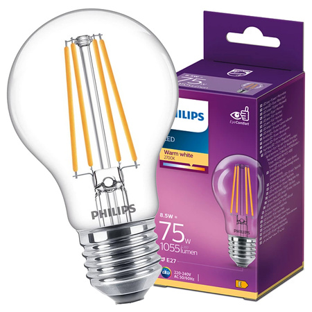 Żarówka LED E27 A60 8.5W = 75W 1055lm 2700K Ciepła Filament PHILIPS